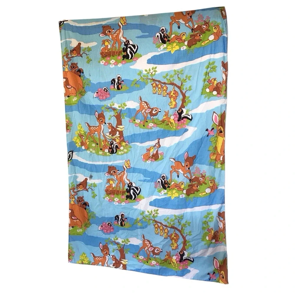 Vintage Disney Curtains Lot 2 Drapes Fabric Panels Bambi Rare Decor 60-70s 64x44